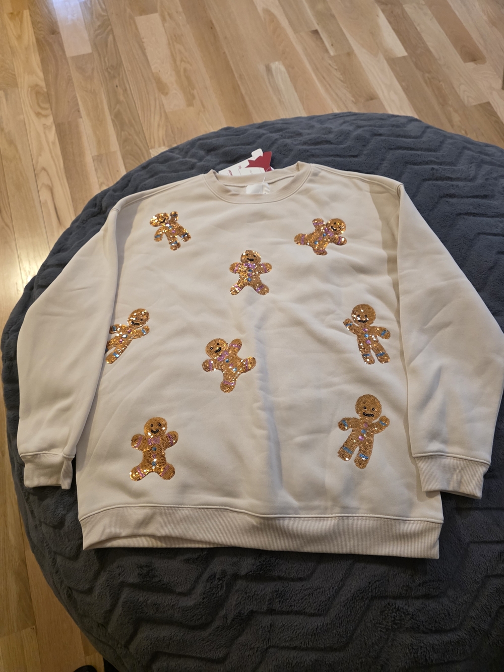 Fun Holiday Sweatshirt with Sequin Gingerbread Motif